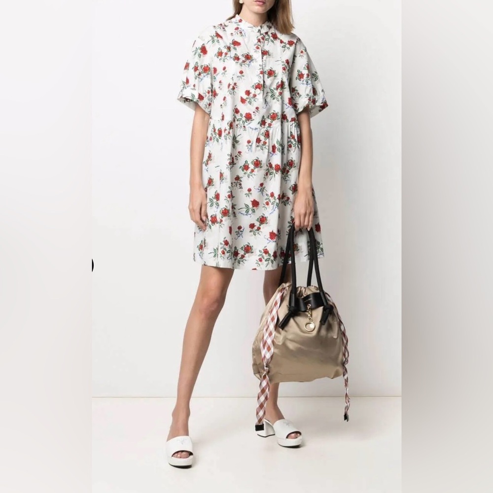 See By Chloé Rose‑Print Poplin Shirtdress — Size 40